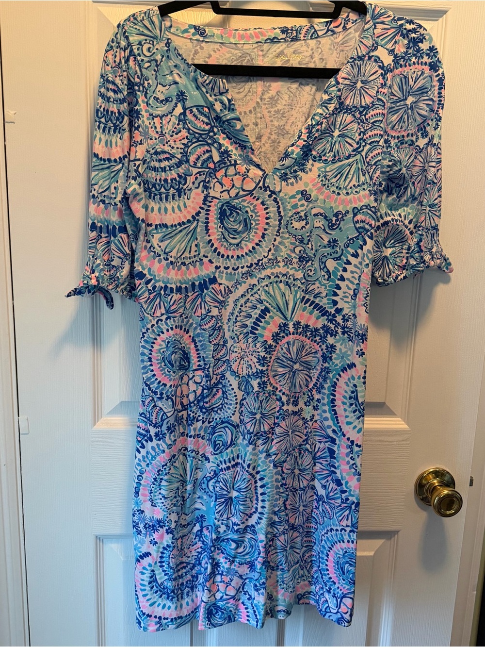 Lilly Pulitzer Easley short sleeve Dress Blue Grotto Commotion in the Ocean